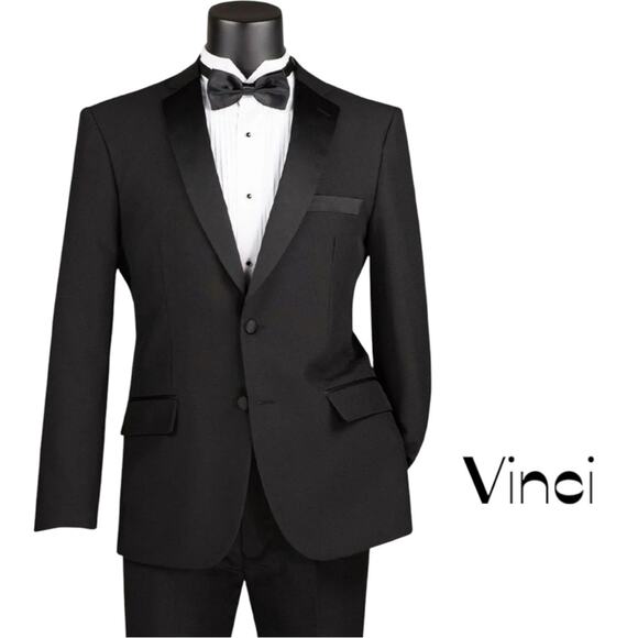 Vinci Black Tuxedo Satin Lapel Event Jacket Blazer NWOT Size 34R - Picture 1 of 13